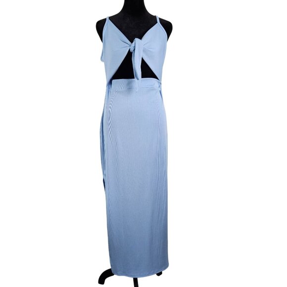Lyaner Womens Blue Bodycon Tie Knot Cutout Maxi Dress Size Large Side Split - Picture 6 of 11